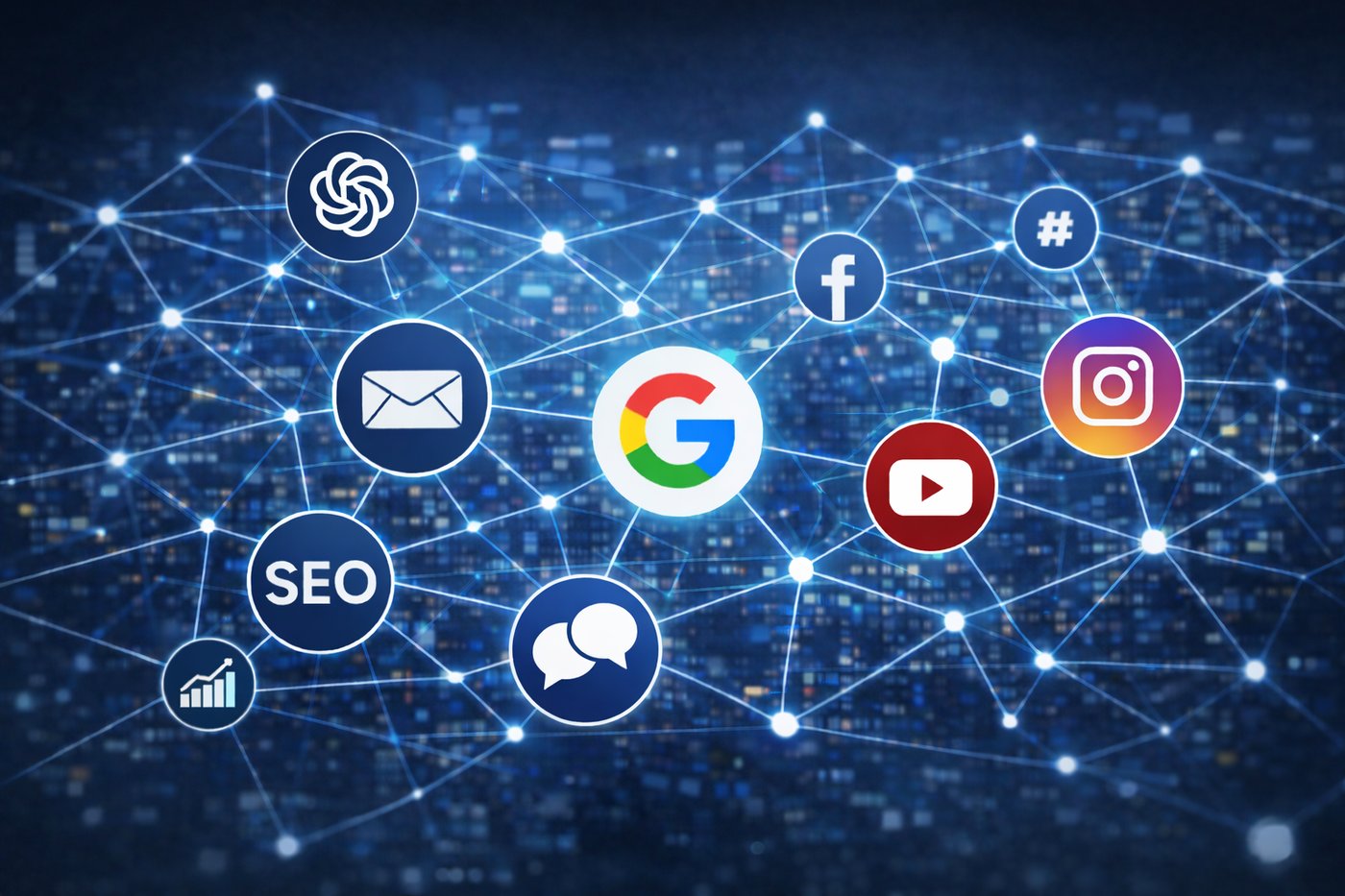 Local search ecosystem with Google, social platforms, and SEO